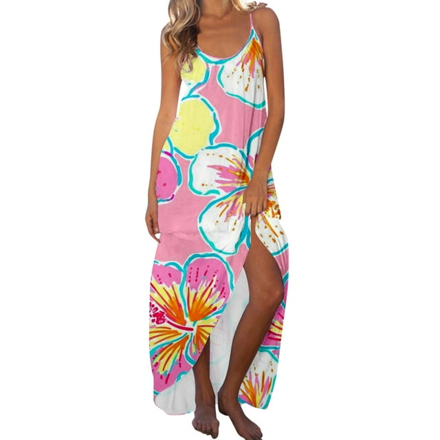 ATIENUBEE Dresses for Women Summer Casual Sexy Neck Beach Long Dress