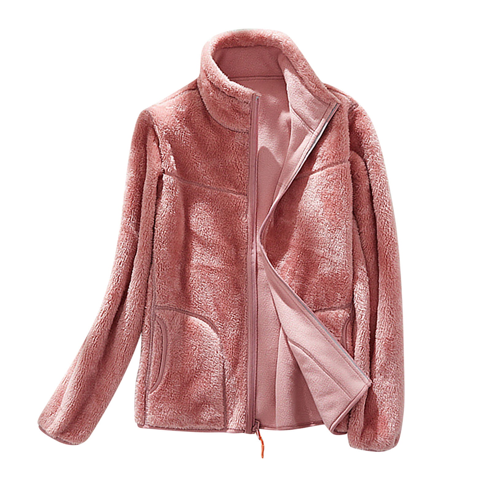 ATIENUBEE Fleece Jackets for Women Winter Fashion Warm Solid Color Long