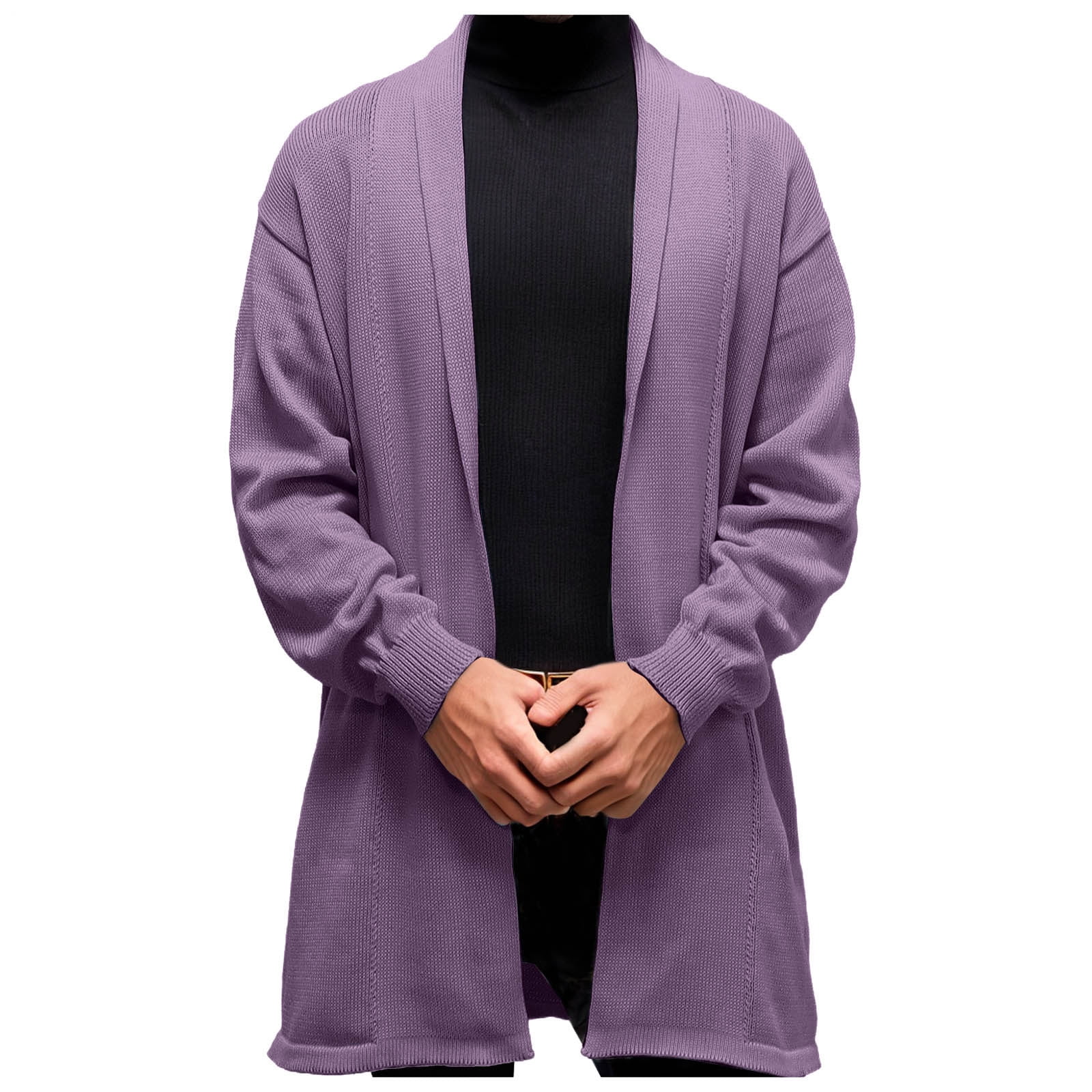 ATIENUBEE Knit Sweater for Men Solid Color Lapel Long Thin Sweater Coat