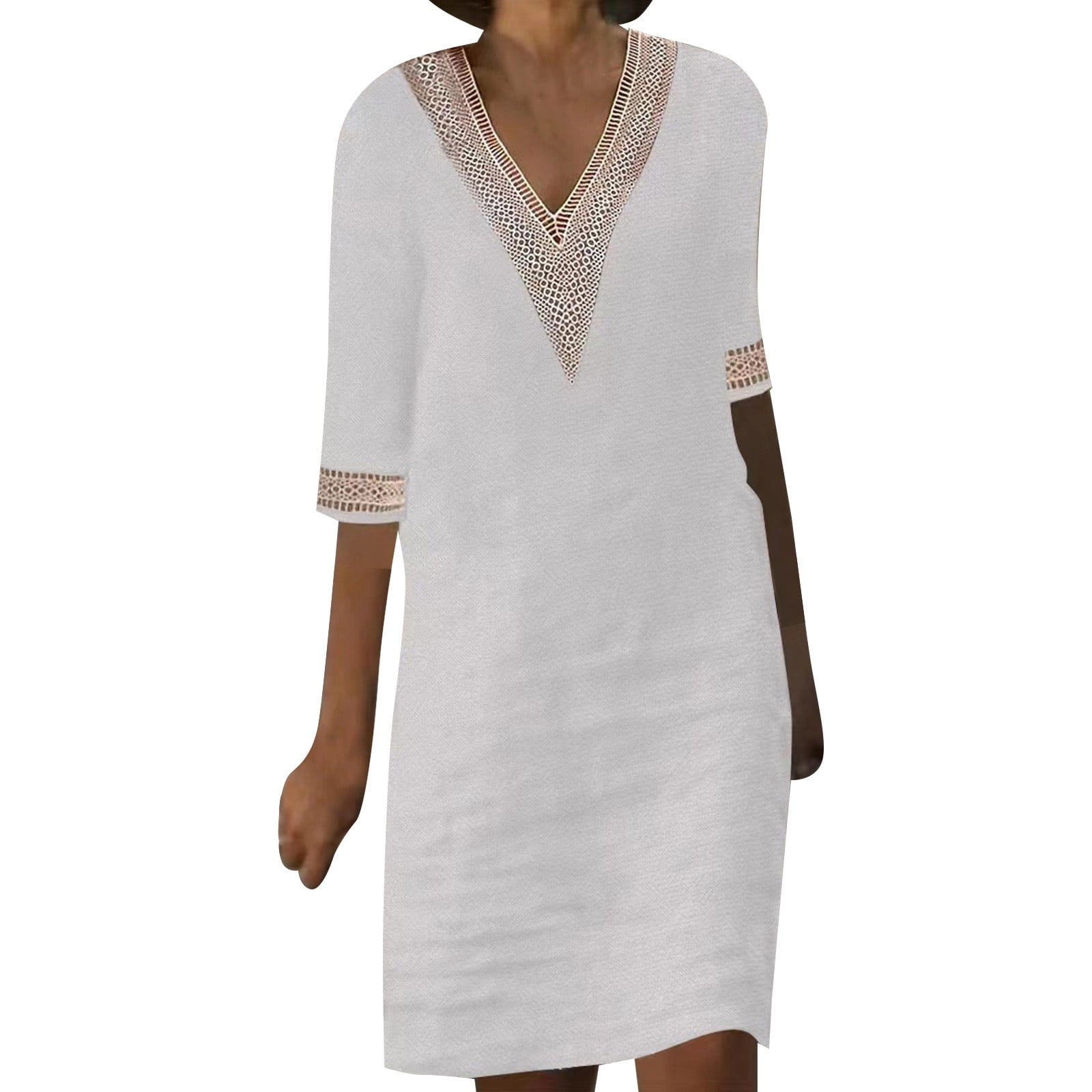 ATIENUBEE Lace Dresses for Women Half Mini Vacation V Neck Short