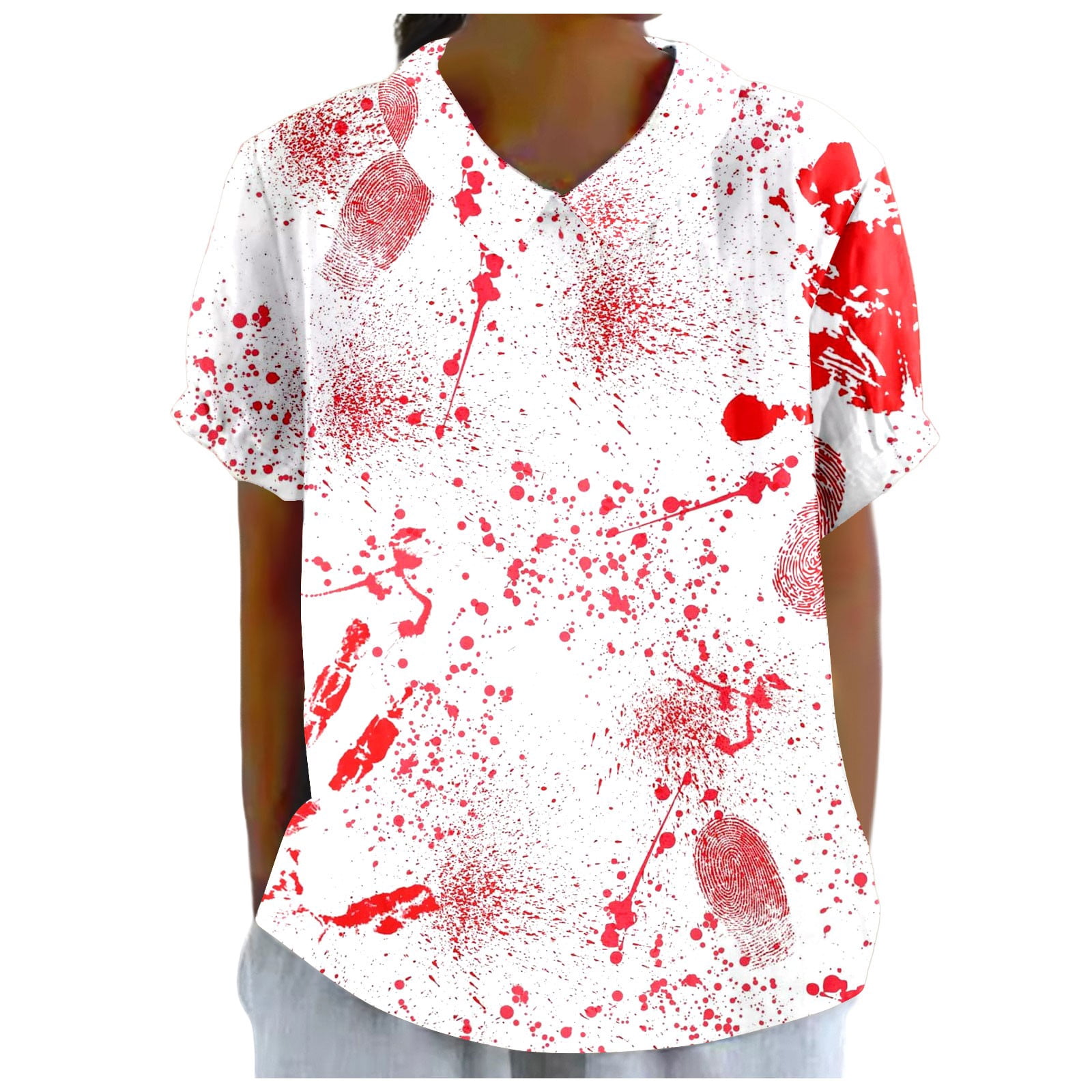 ATIENUBEE Lapel Graphic Tees for Women Horrific Printed T Shirt Casual