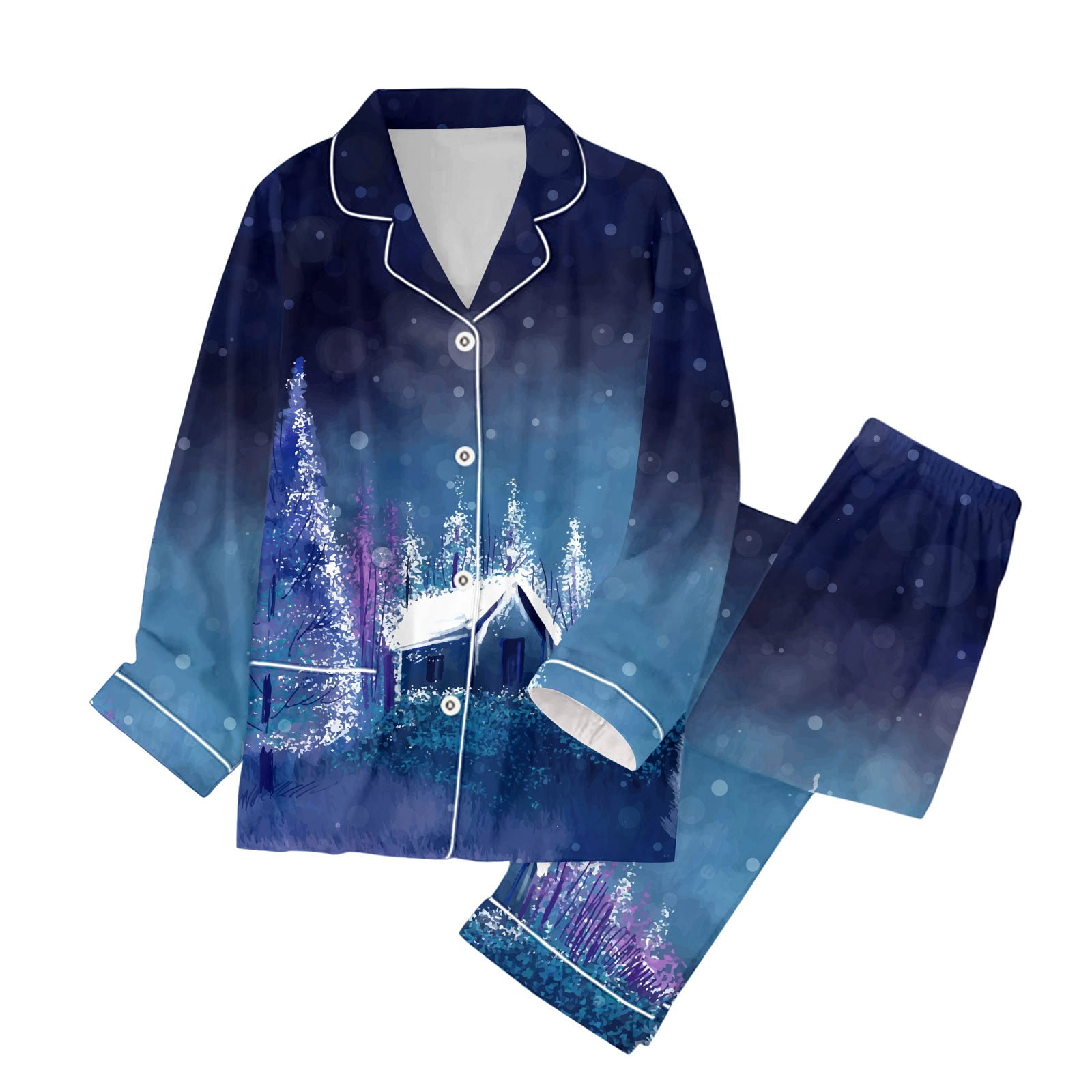 ATIENUBEE Long Sleeve Christmas Pajamas for Women Set Casual Lapel Full