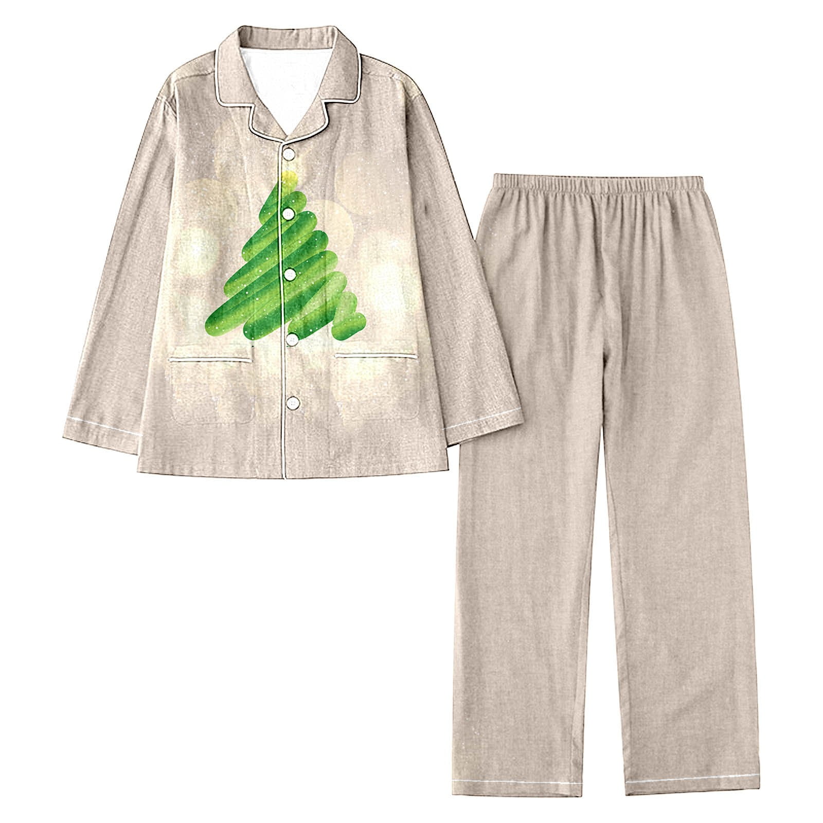ATIENUBEE Long Sleeve Christmas Pajamas for Women Set Snowflakes Lapel