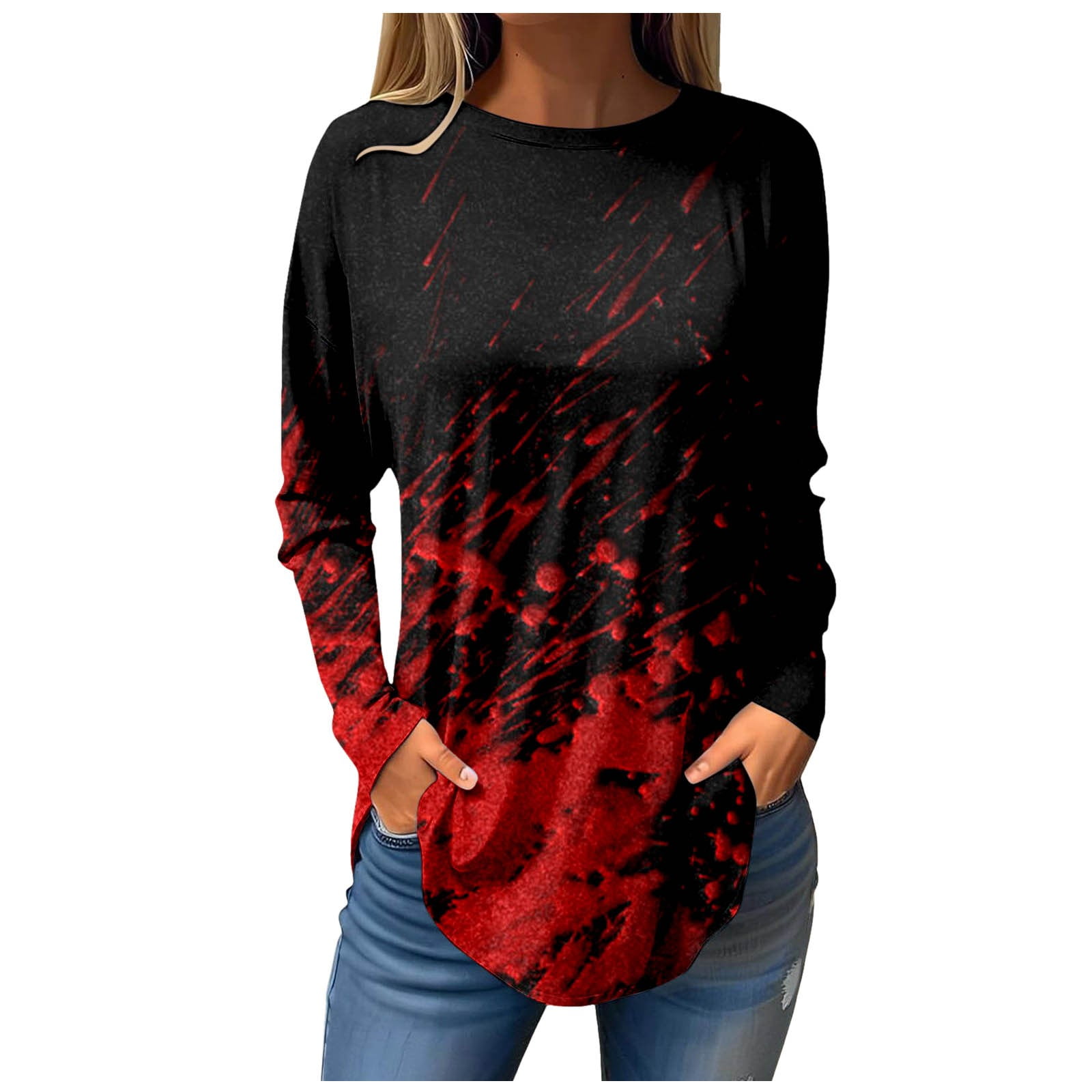 ATIENUBEE Long Sleeve Graphic Tees for Women Printed T Shirt Fall ...
