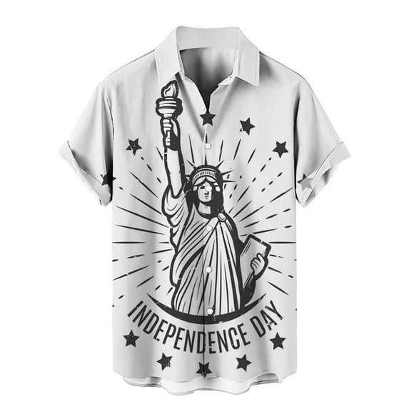 ATIENUBEE Mens Shirts Summer 3D Printed Cardigan Daily Casual Short Sleeve Shirt Classic White 2XL