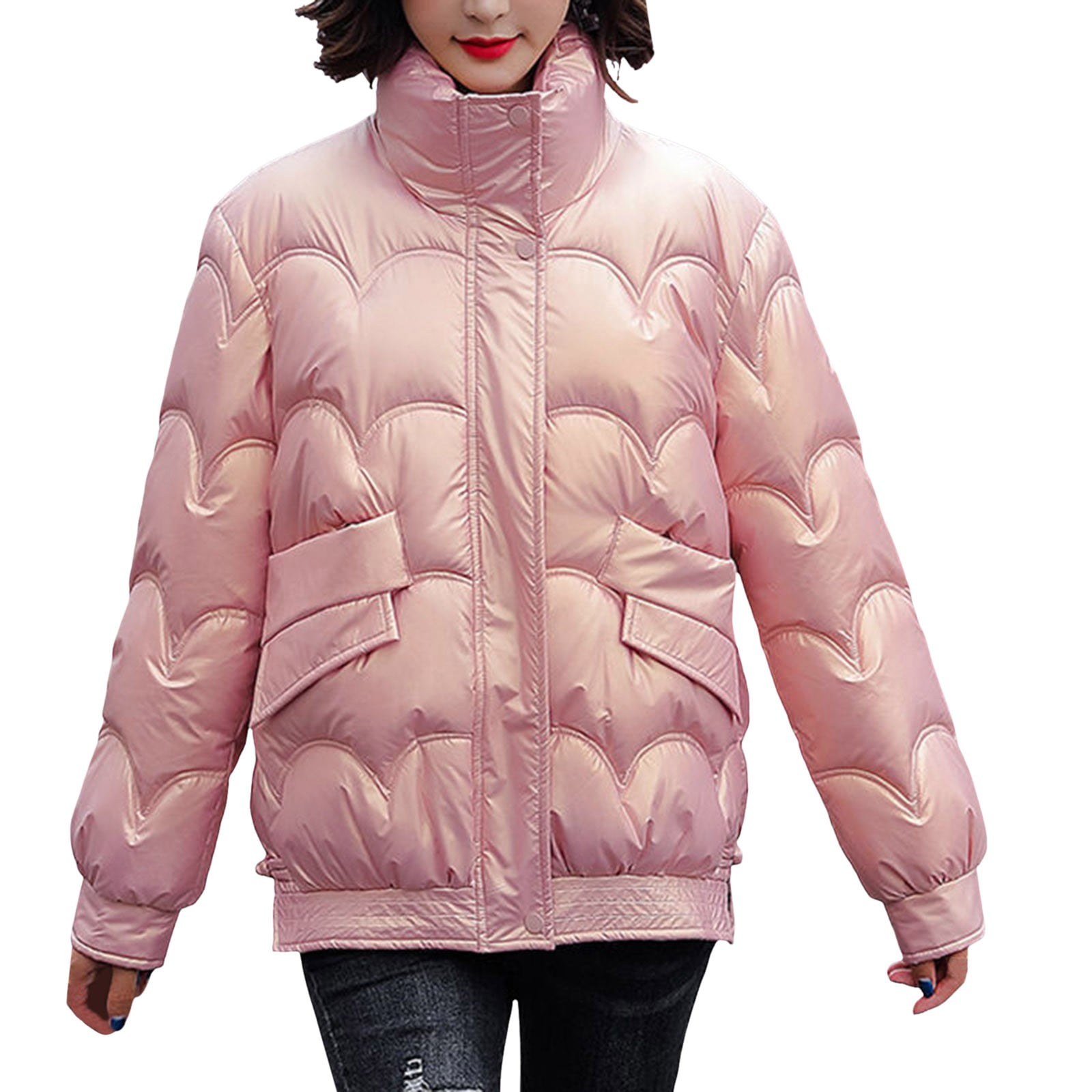 ATIENUBEE Puffer Jacket Womens Winter Long Sleeve Stand Zip Jacket