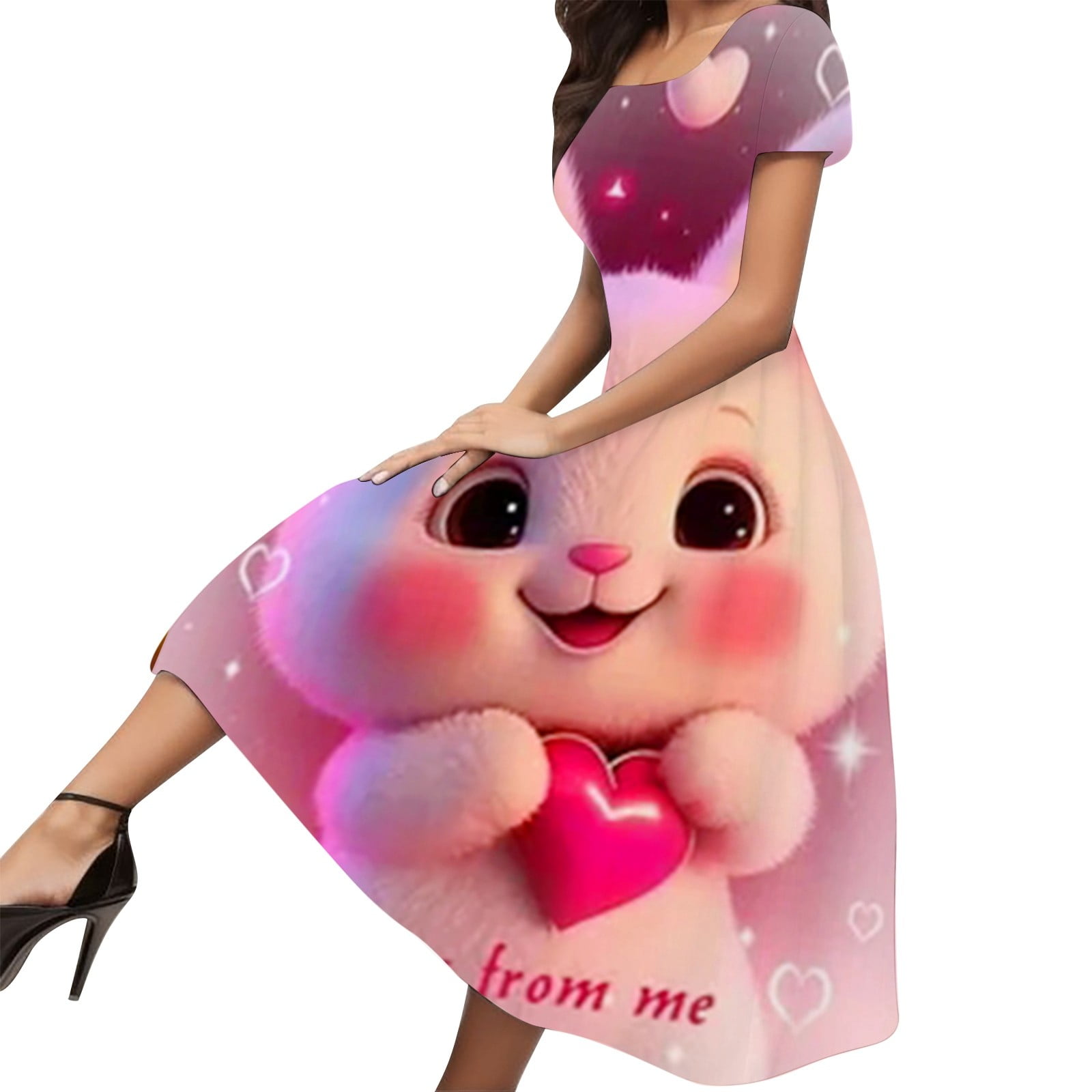 ATIENUBEE Short Sleeve Dresses for Women Easter Egg Rabbit Theme