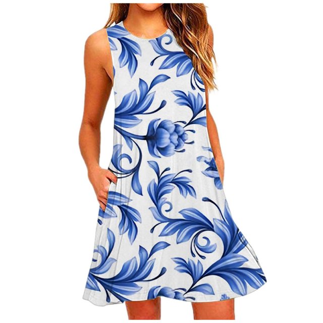 ATIENUBEE Sleeveless Dresses for Women Tank Dress Sexy Floral Printing