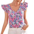 ATIENUBEE V Neck Shirts For Women Cap Sleeve Notched Blouse Top Shirt