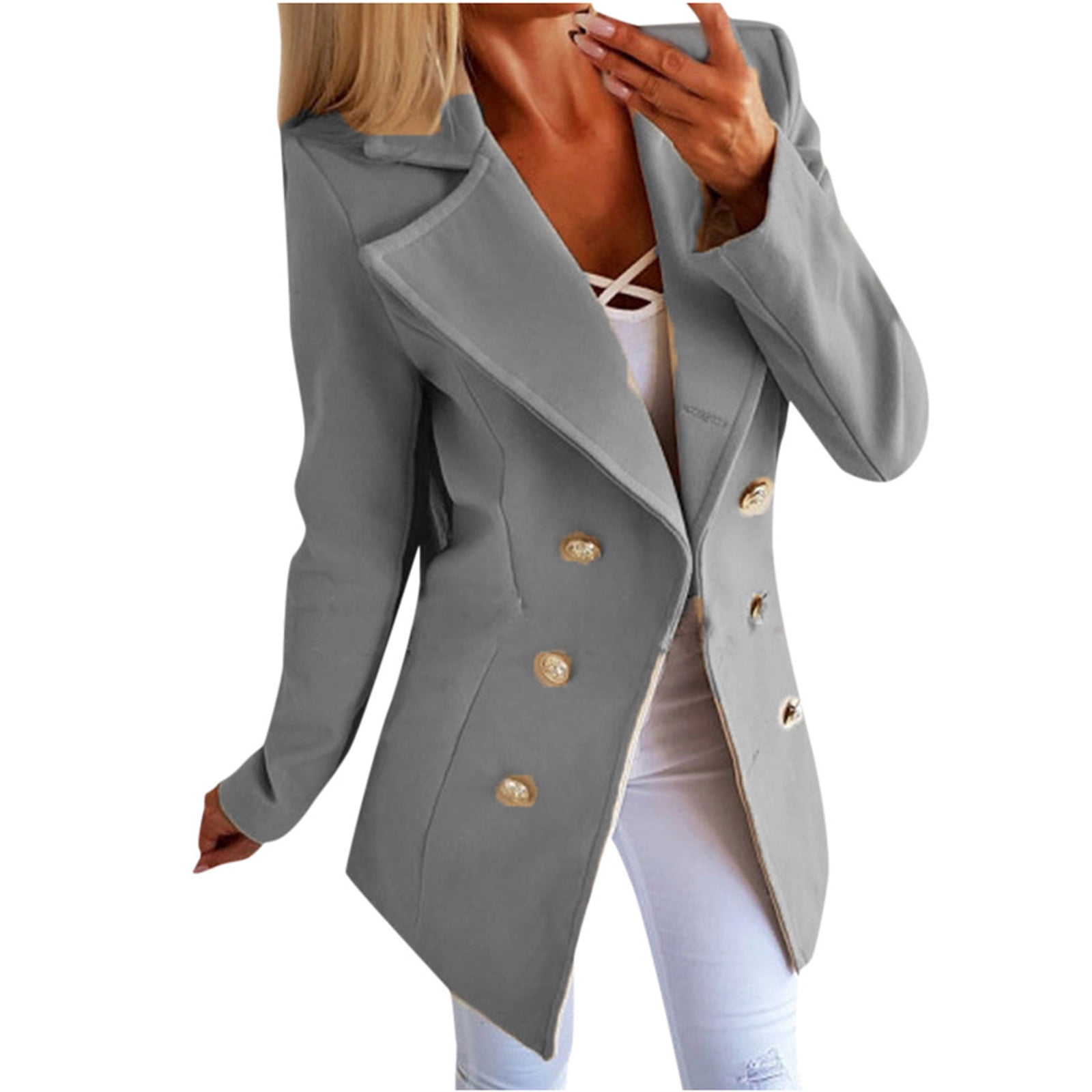 ATIENUBEE Woolen Coats for Women Plus Size Buttons Open Front Coat
