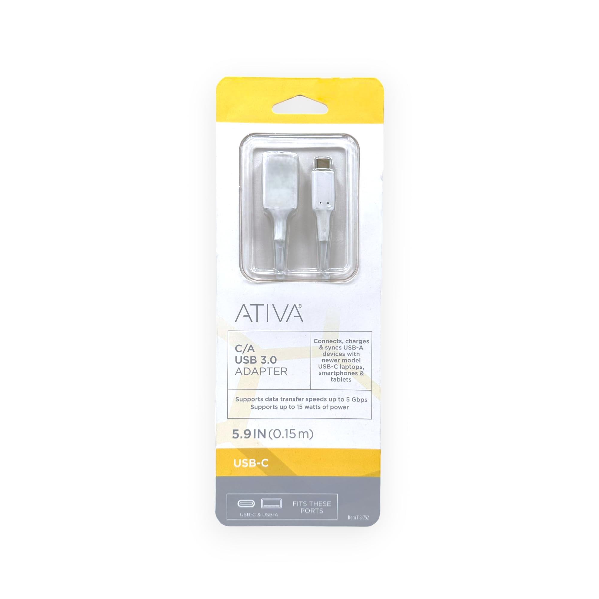 ATIVA USB 3.0 USB-C to USB-A Adapter, 5.9