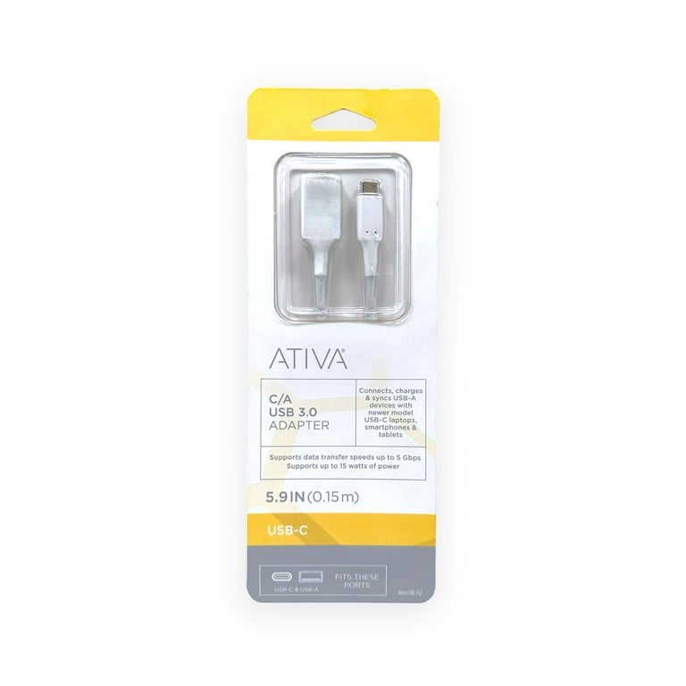 ATIVA USB 3.0 USB-C to USB-A Adapter, 5.9