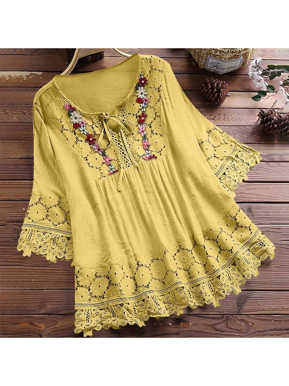 Fashion Women Summer Casual Tops V-Neck Bandage 3/4 Sleeve T-Shirts Blouse