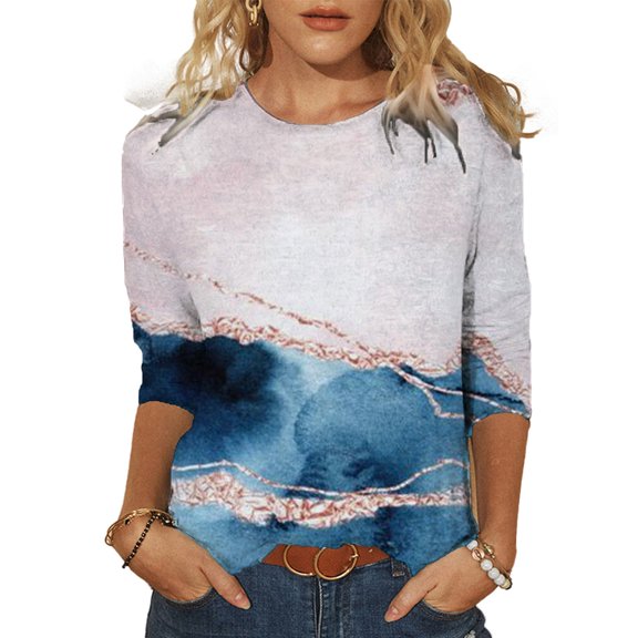 ATIXEL Fashion Women's Spring Printed Mid-length sleeves Crew-Neck Casual Tee Tops
