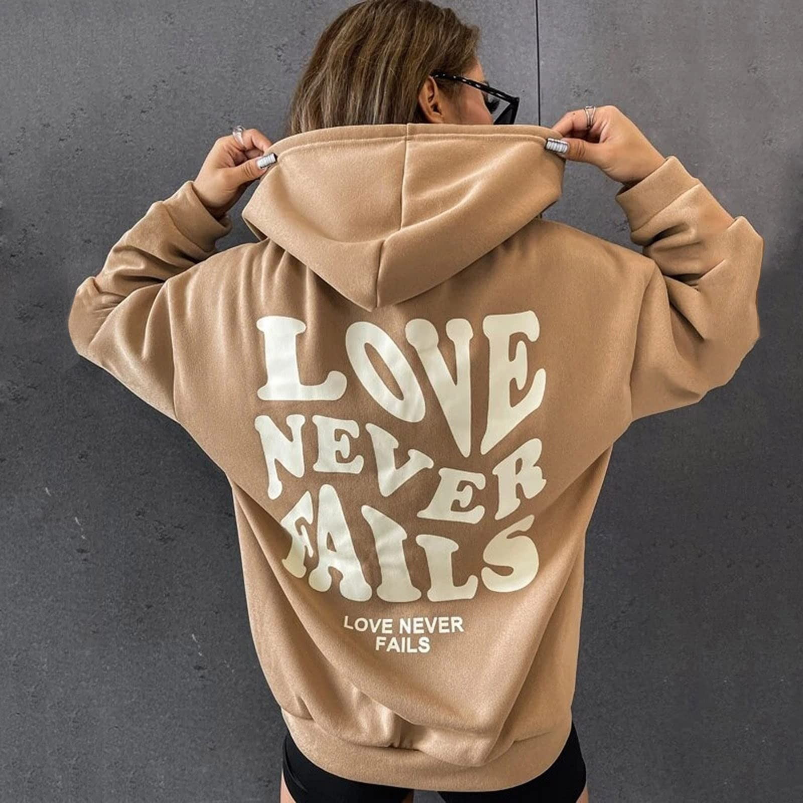 ATIXEL Love Never Fails Hoodie For Women Oversized Boyfriend ATIXEL Love Never Fails Hoodie For Women Oversized Boyfriend
