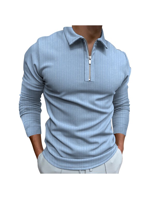 Men Tops Turn-Down Collar Zip Up Pullover Tops Color Matching Casual Slim Fit Basic