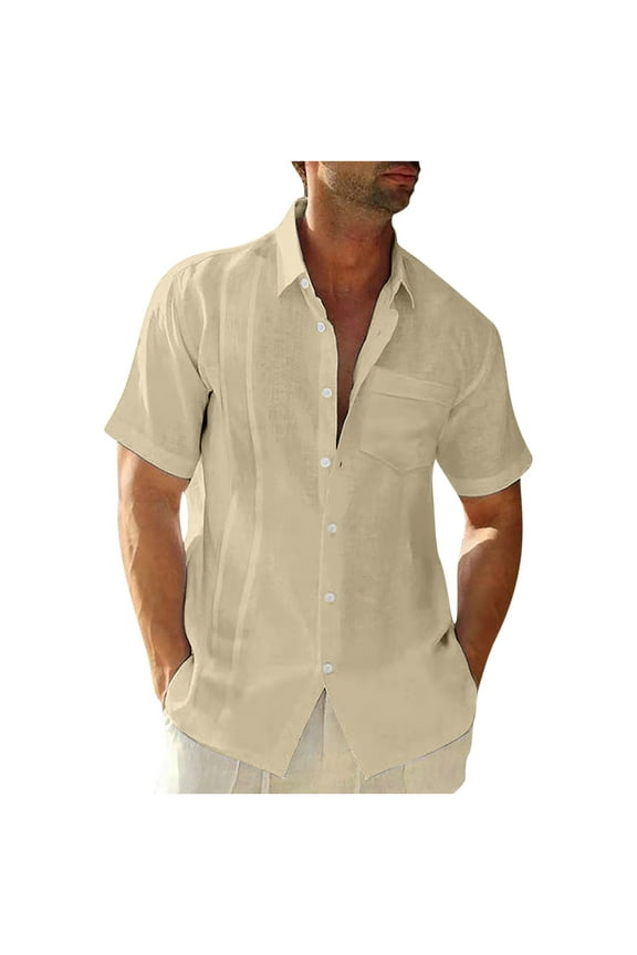 Men's Button Trend Casual Shirts Cotton Linen Shirts Short Sleeve Shirts
