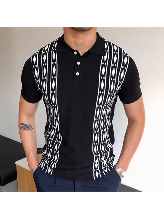 Mens Short Sleeve Lapel Shirt, Knit Colorblock Stitching Zipper Up T-Shirt Tops