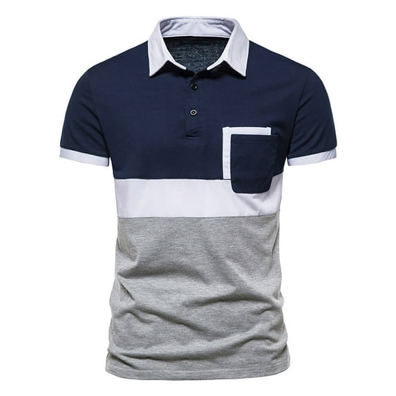 ATIXEL Mens T-Shirt Summer Casual Buttons Turn-Down Collar Short Sleeve Loose Shirt Tops