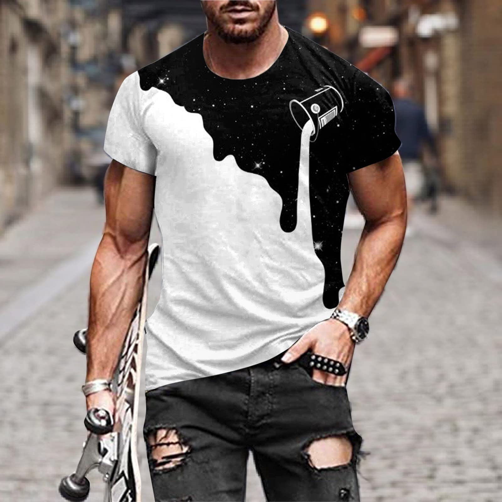 ATIXEL Mens T Shirt Tops Clearance Men s Fashion Summer Neckline T shirt 3D Printing Pattern Short Sleeve Walmart