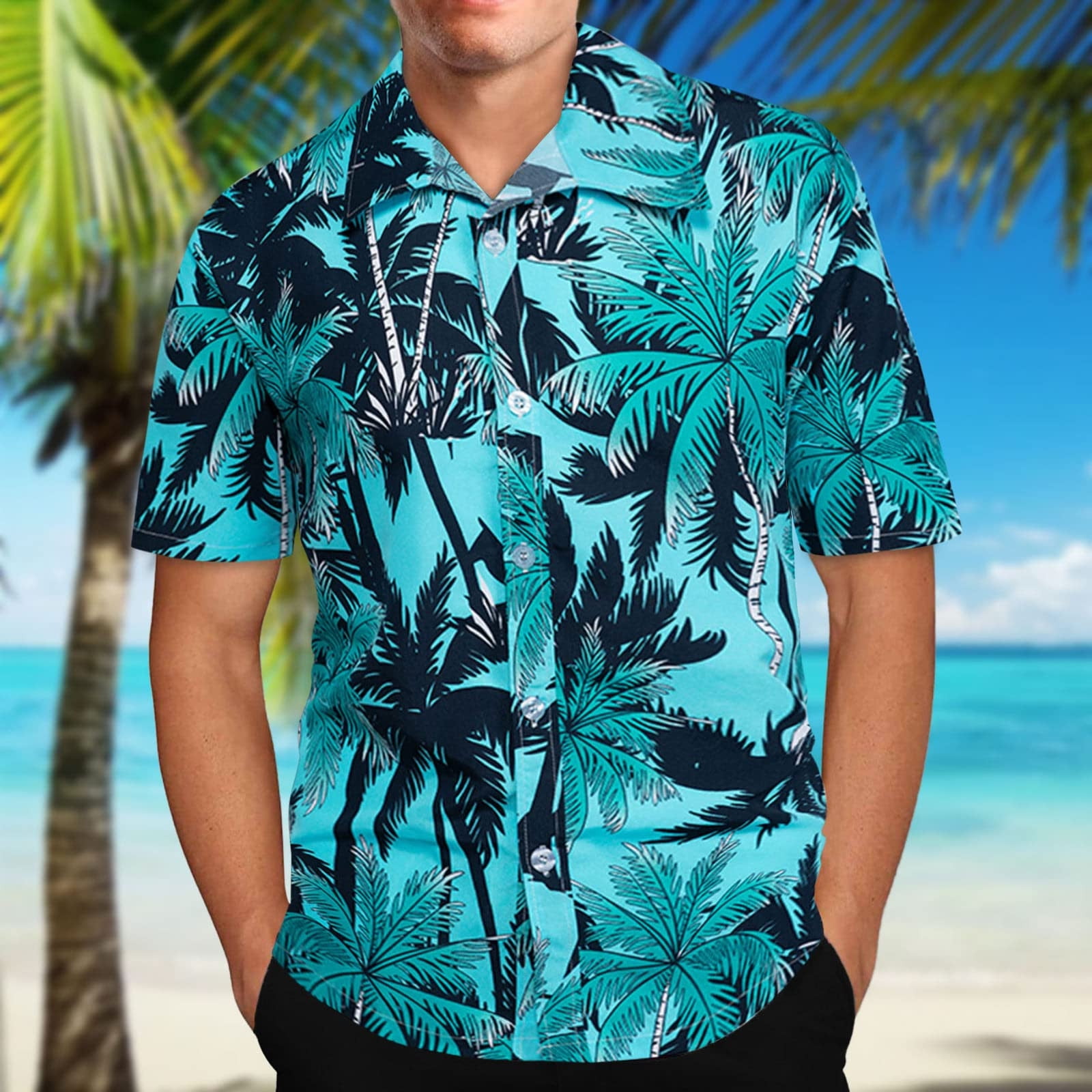 ATIXEL Mens T-Shirt Tops Clearance, Men's Hawaiian Print Lapel Short Sleeve  Shirt