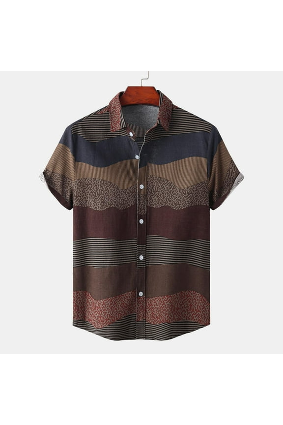 Mens T-Shirt Tops Mens Hawaiian Short Sleeve Beach Shirt Printed Summer Casual Button Down Shirts