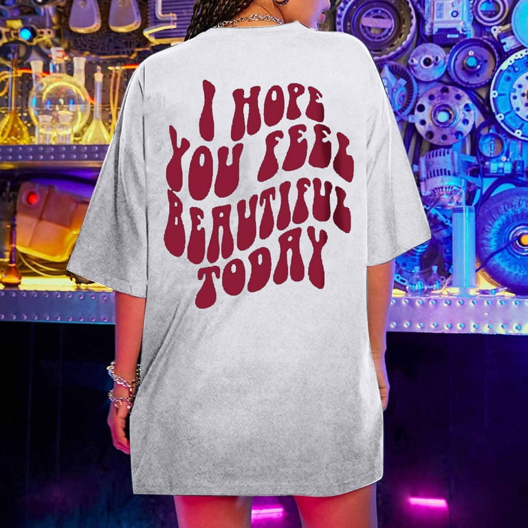 ATIXEL Oversized T Shirts For Women Plus Size Slogan Graphic
