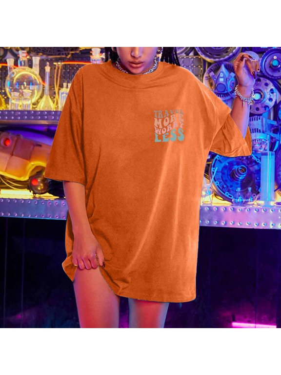 Oversized T Shirts For Women Plus Size Slogan Graphic Drop Shoulder Short Sleeve Tops Summer Loose Tees