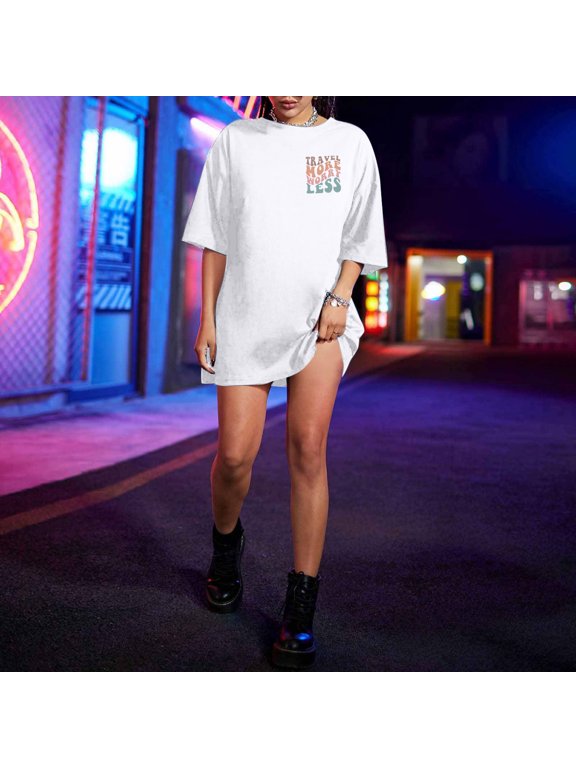 Oversized T Shirts For Women Plus Size Slogan Graphic Drop Shoulder Short Sleeve Tops Summer Loose Tees