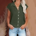 thumbnail image 1 of ATIXEL Shirts for Women Summer Casual Cotton Linen Short Sleeve T Shirt Loose Fit Button Down Lapel Solid Color Tees, 1 of 6