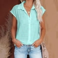 thumbnail image 1 of ATIXEL Shirts for Women Summer Casual Cotton Linen Short Sleeve T Shirt Loose Fit Button Down Lapel Solid Color Tees, 1 of 5