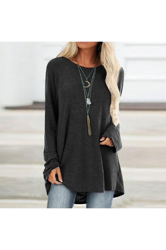 Women Casual O-Neck T-Shirt Loose Long Sleeve Tops Solid Blouse