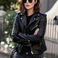 thumbnail image 1 of ATIXEL Women Cool Faux Leather Jacket Long Sleeve Zipper Fitted Coat Fall Short Jacket, 1 of 4