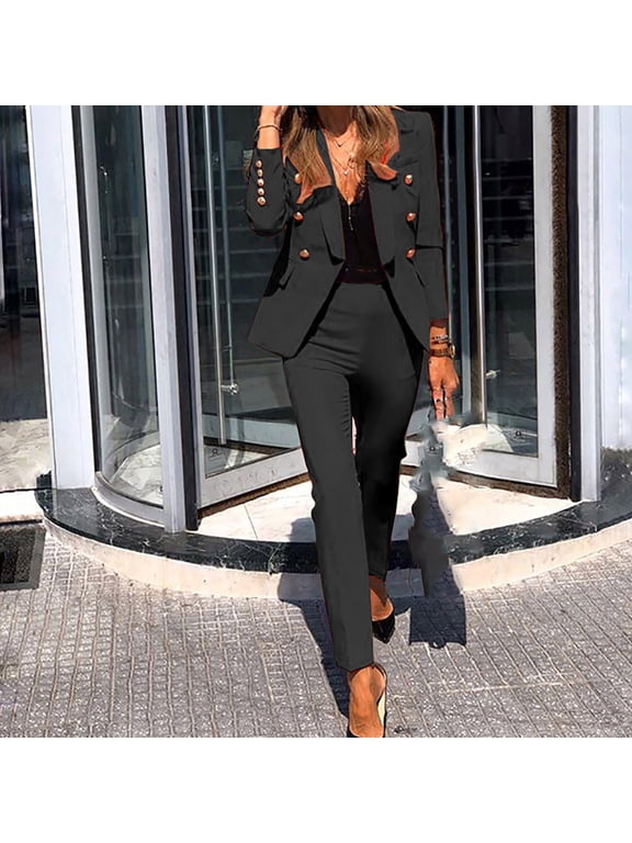 Women's Long Sleeve Solid Suit Pants Casual Elegant Business Suit Sets