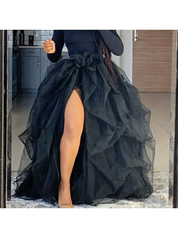 Womens Skirts, Ladies Clearance, Womens Tulle Long Skirt High Waist Ruffle Floor Length Wedding Puffy Maxi Skirts