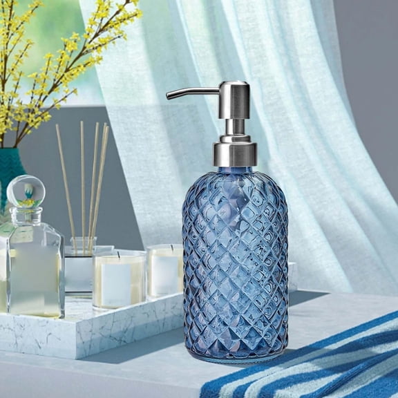 ATJIA 1/2 Pack 16 Oz Glass Refillable Soap Dispenser with Rustproof Stainless Steel Pump for Kitchen and Bathroom