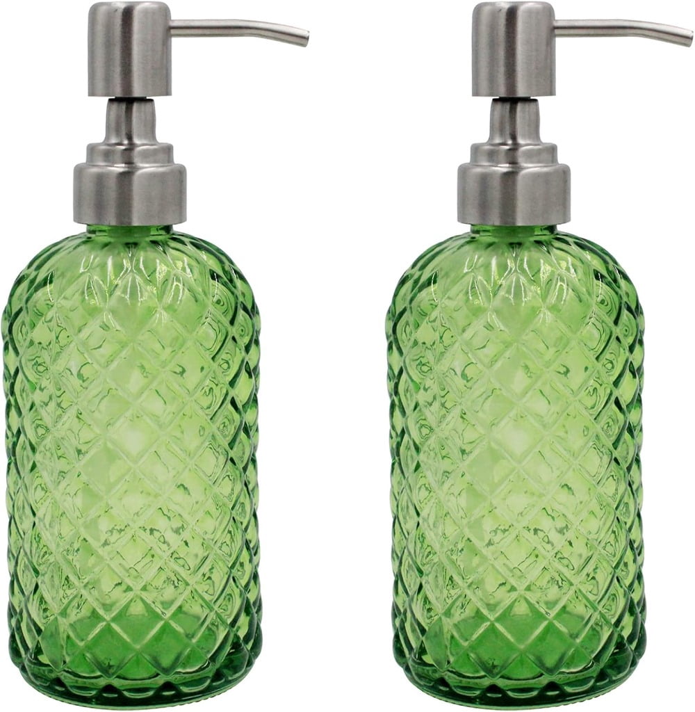 ATJIA 1/2 Pack 16 Oz Glass Refillable Soap Dispenser with Rustproof Stainless Steel Pump for Kitchen and Bathroom