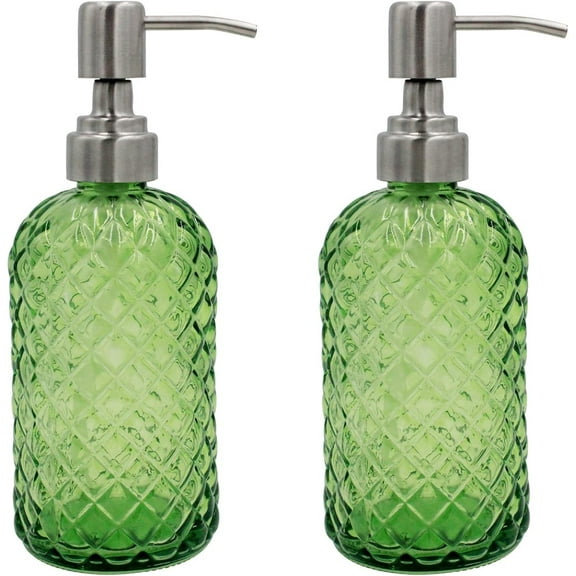 ATJIA 1/2 Pack 16 Oz Glass Refillable Soap Dispenser with Rustproof Stainless Steel Pump for Kitchen and Bathroom