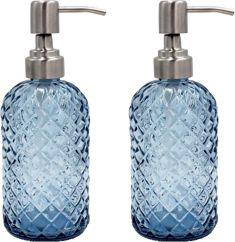 ATJIA 1/2 Pack 16 Oz Glass Refillable Soap Dispenser with Rustproof Stainless Steel Pump for Kitchen and Bathroom