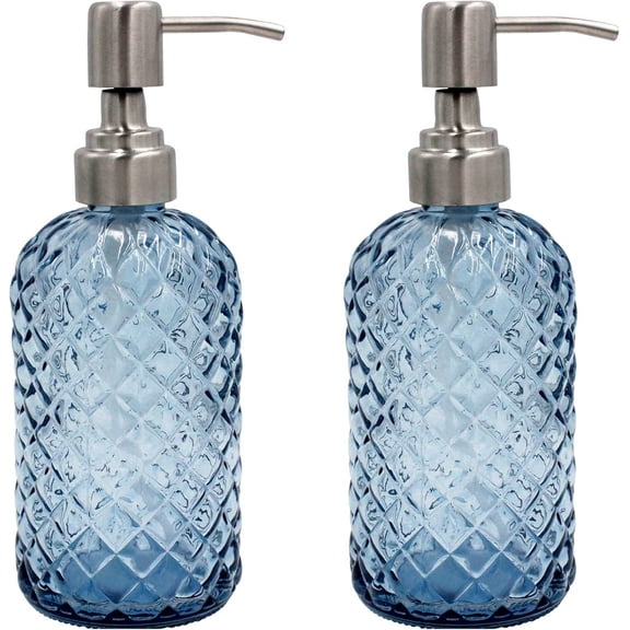 ATJIA 1/2 Pack 16 Oz Glass Refillable Soap Dispenser with Rustproof Stainless Steel Pump for Kitchen and Bathroom
