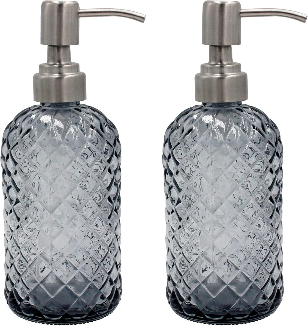 ATJIA 1/2 Pack 16 Oz Glass Refillable Soap Dispenser with Rustproof Stainless Steel Pump for Kitchen and Bathroom