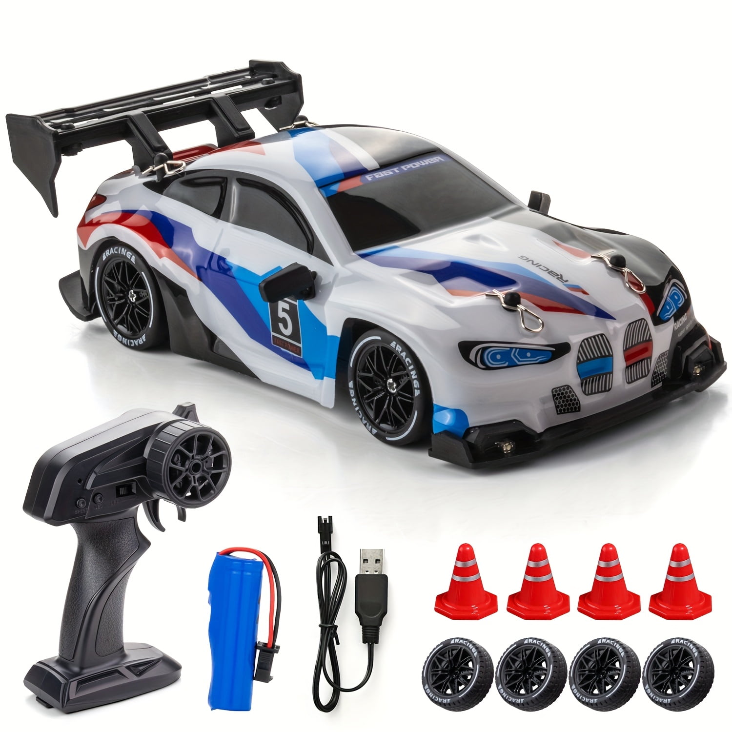 ATJIA 1:24 Scale 4WD Remote Control Cars Vehicle RC Drift Car 2.4GHz 30KM/H High Speed Racing Sport Toy Cars with LED Lights