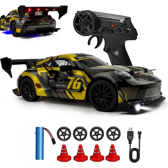 ATJIA 1:24 Scale RC Drift Car Remote Control Drift Cars 2.4GHz 4WD Drifting Cars 30km/h High-Speed with LED Lights Racing Sport Toy Cars
