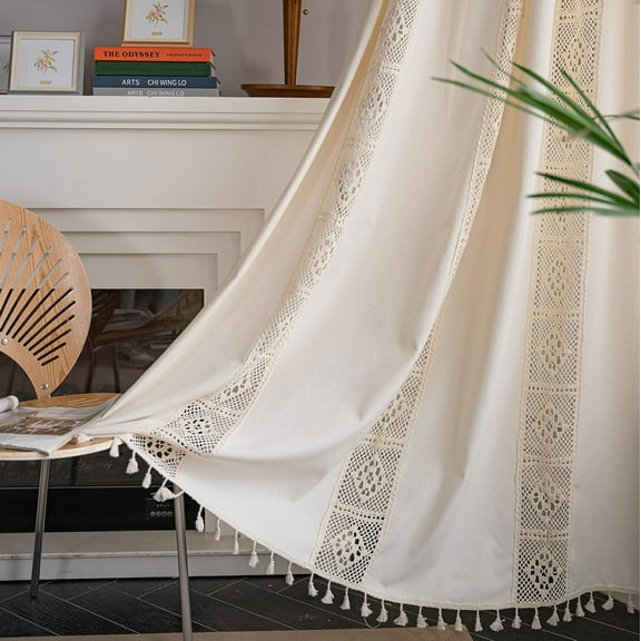 ATJIA 1 Panel Boho Curtain Light Filtering Country Farmhouse Vintage Chic Tassels Hollow for Bedroom Living Room Bohemian Drape