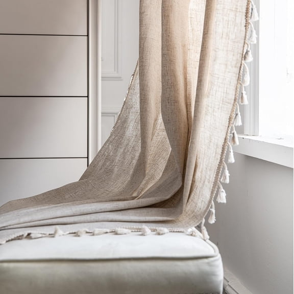ATJIA 1 Panel Boho Curtain Light Filtering Country Farmhouse Vintage Chic Tassels Hollow for Bedroom Living Room Bohemian Drape
