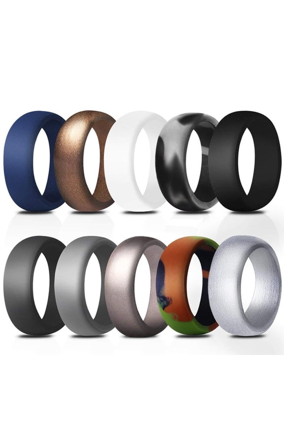 10 Packs Men's Silicone Rings 8.7mm Wide Thick Rubber Bands Silicone Wedding Ring for Love Couple