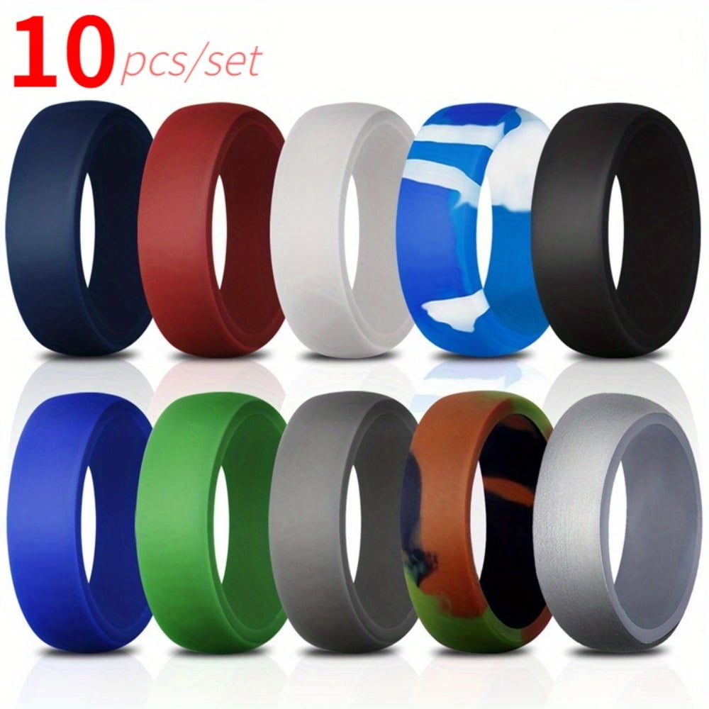 ATJIA 10 Packs Silicone Wedding Rings for Men Rubber Engagement Bands 8 ...