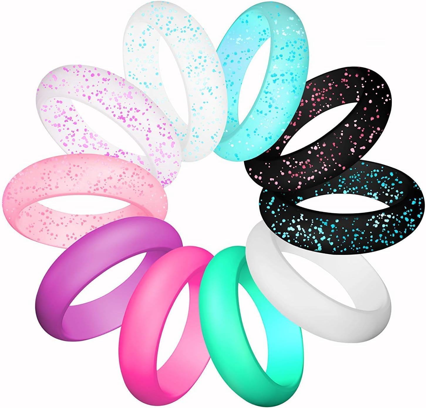 ATJIA 10 Rings Pack Silicone Wedding Ring for Women Men Thin and ...