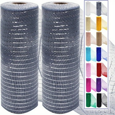 ATJIA 2 PCS Mesh Ribbon Rolls 10 Inch 10 Yards Decorative Mesh Fabric with Foil for Wreaths DIY Craft Decor Wedding Party Supplies