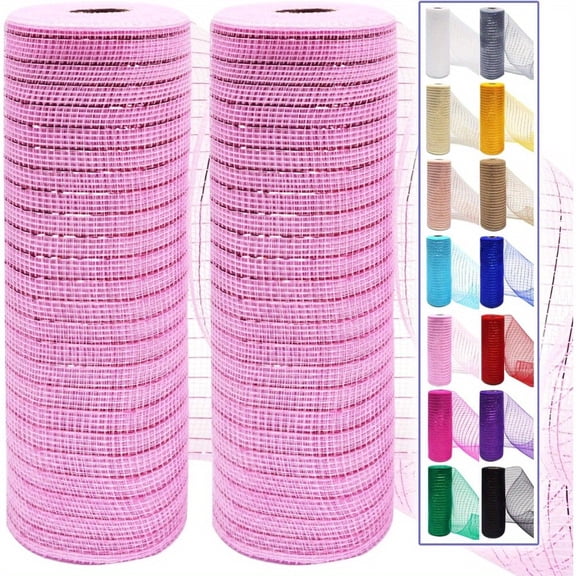 ATJIA 2 PCS Mesh Ribbon Rolls 10 Inch 10 Yards Decorative Mesh Fabric with Foil for Wreaths DIY Craft Decor Wedding Party Supplies